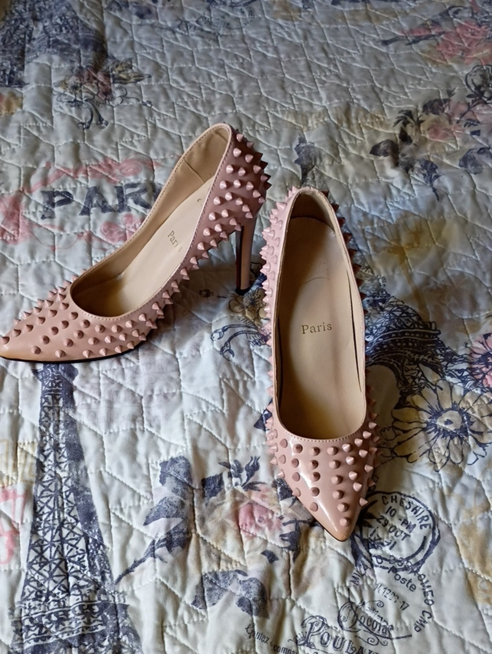 Christian Louboutin Nude Spike-Embellished Pointed-heels